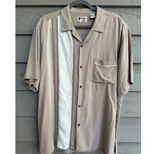 Vintage Silk Men’s Colorblock Shirt Large – Beige & Cream Resort Style